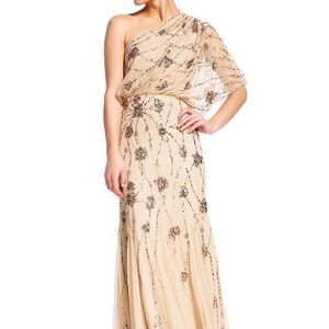 Adrianna Papell One-Shoulder Dress in Cream and Black